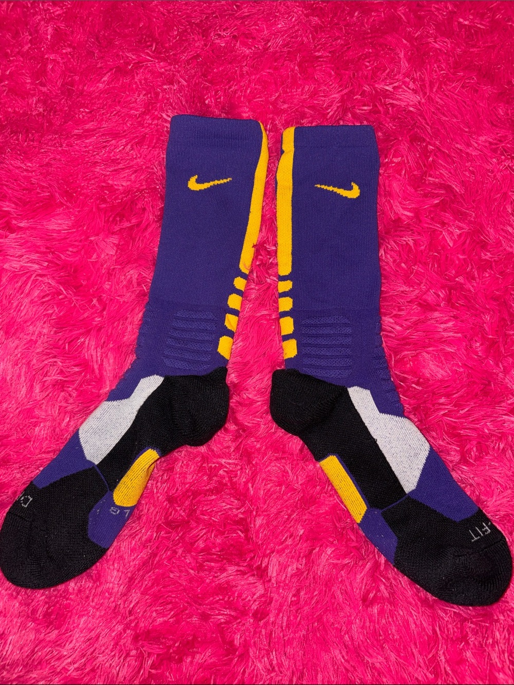 Nike Purple and Yellow Athletic Crew Socks